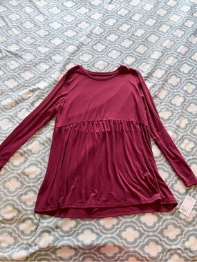 NWT Sonoma Long-Sleeve Babydoll Maternity Top in Burgundy Size M